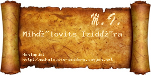 Mihálovits Izidóra névjegykártya